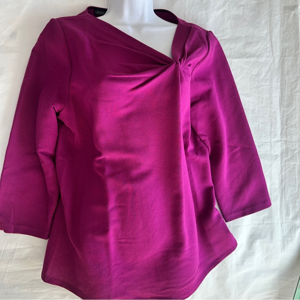 Lafayette 148 New York virgin wool twist neckline top 12